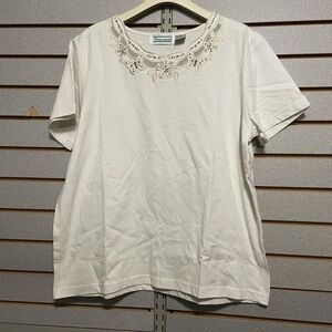 Sag Harbor Cream Embroidered Short Sleeve Tee